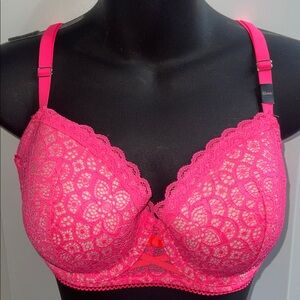 Victoria's Secret NEW Dream Angels Lined Demi Neon Pink Lace Bra 32DDD NWT